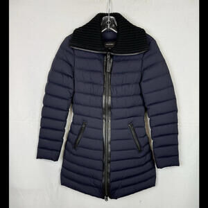 Mackage Down Fill Coat Parka Knit Collar Blue Size XS US